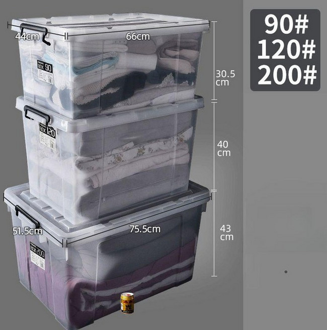 200L 300L 리빙박스 수납박스 투명 정리 보관함, 초두꺼운형 - 무독성 아기용 등급, 1개, 90+120+200