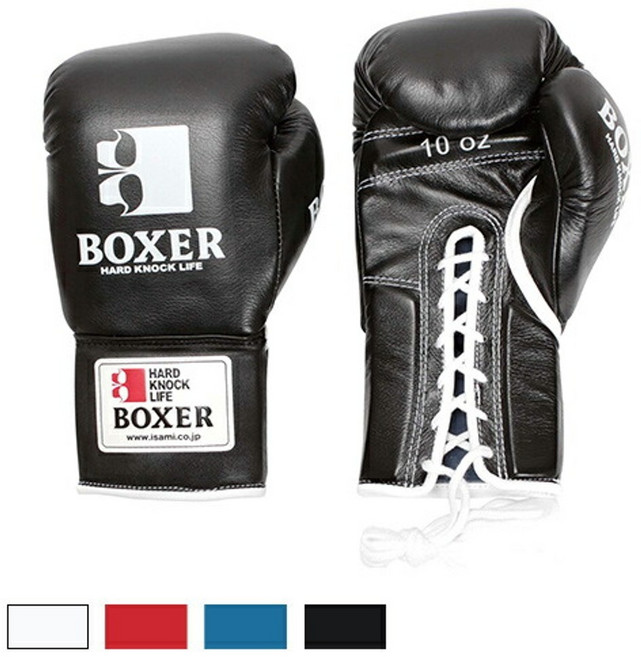 이사미 글러브 복싱 끈식 소가죽 킥복싱글러브 IBX-13 블랙, 블루, 1개