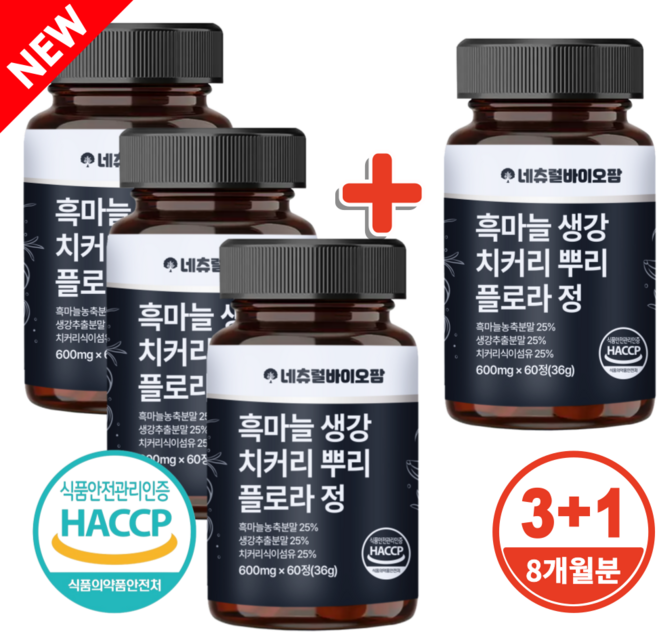 네츄럴바이오팜 플로라 국내산 흑마늘 생강 식약청 HACCP 해썹 인증, 4개, 60정