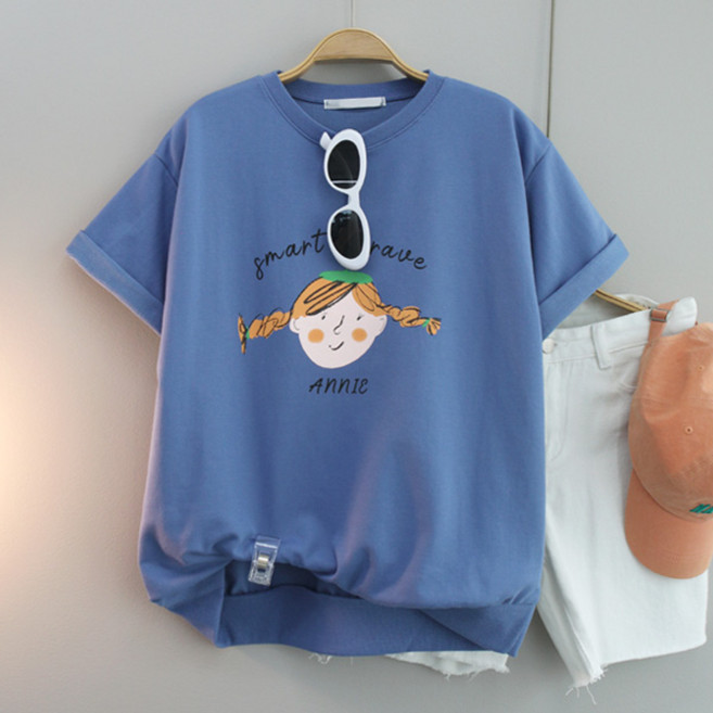 달콩 여성 삐삐프린팅반팔맨투맨