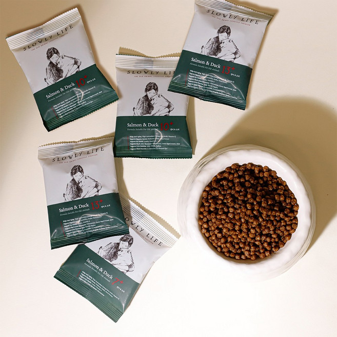 슬로울리라이프 노령견 노견 강아지 샘플사료 소프트사료, 5개, 40g, 연어+오리