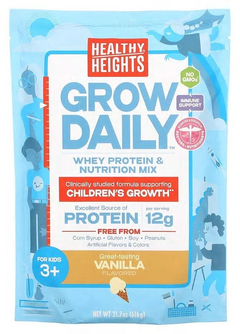 Healthy Heights 그로우 데일리 유청 단백질 및 영양 믹스 만 3세 이상 어린이용 바닐라 616g(21.7oz) Heights (헬시 하이츠), Healthy Heights, 그로우 데일리, 유청 단, 616g, 1개 - 쿠팡