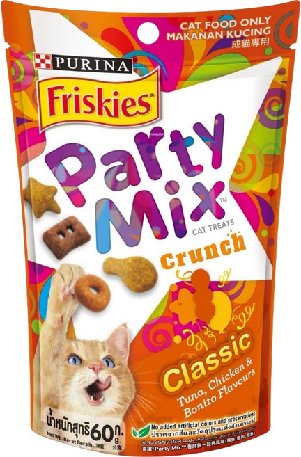 party mix 貓咪香酥餅 60克, 1個, 橘  經典原味香酥餅（鮪魚雞肉鰹魚）, 60g, 鮪魚+雞肉+鰹魚