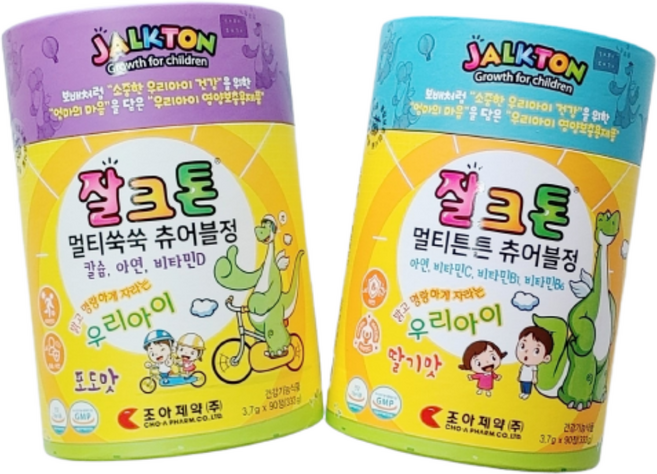 잘크톤 츄어블정, 멀티쑥쑥 포도맛90정 + 멀티튼튼 딸기맛90정, 1개, 90정