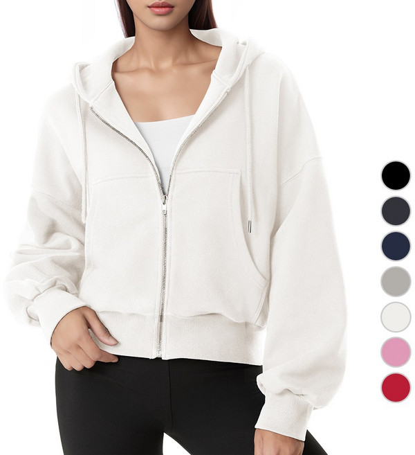 [GIVON] 기본 여성용 5color 프렌치테리 쭈리 스웨트 오버사이즈 루즈핏 크롭 후드집업 / DCF307