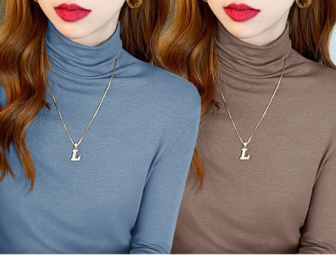 1+1 여성 폴라티 슬림핏 하이넥 긴팔 티셔츠 모달 반폴라티 2매입 봄 가을 여자 목폴라 긴팔티 YJW