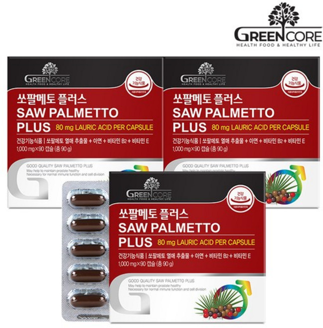 그린코어 쏘팔메토 플러스 1 000mg, 3개, 90정