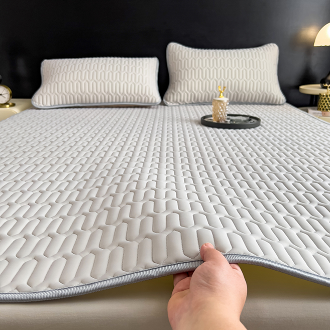 NUNUHANA 여름용 아이스 실크 라텍스 냉감패드+쿨 베개커버 세트, 쿨매트+베개커버2장, 냉감 그레이