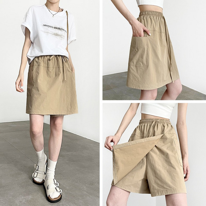 마이핏라이프 여성 여름용 빅사이즈 속건 랩치마반바지 시원한 루즈핏 카고 밴딩 반바지