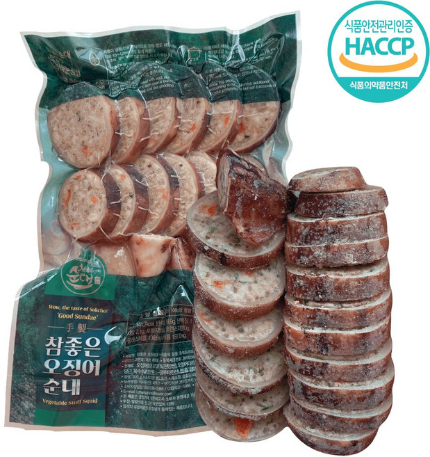 속초 속초중앙시장 원조 누룽지오징어순대 통통하고 꽉찬 오징어순대(슬라이스), 2개, 300g