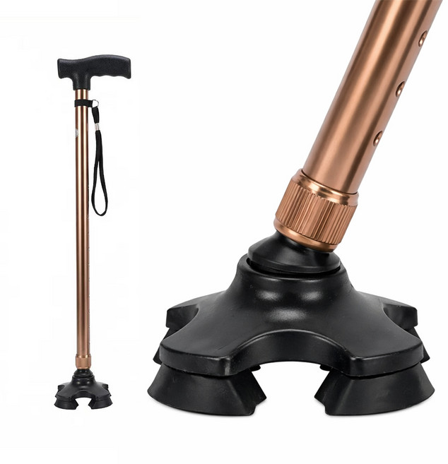 리플랜 초경량 길이조절 한발 네발지팡이, 브라운, 1개