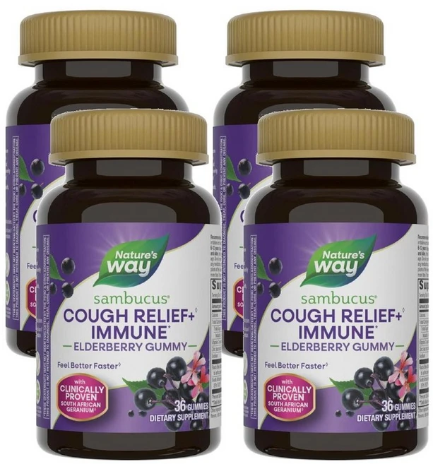 Nature's Way Sambucus Relief 네이처스웨이 삼부커스 릴리프 이뮨 엘더베리 구미, 4개, 36정 - 쿠팡