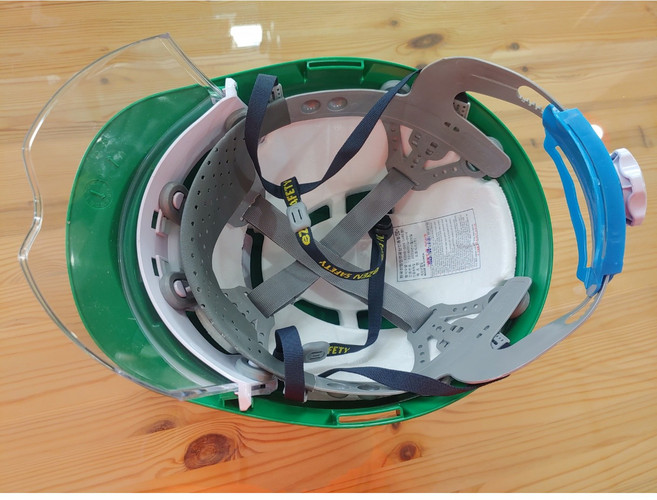 프로6 고글 투명 보안경 내장 안전모 작업모 KCS 안전인증필, 색상:녹색, 1개