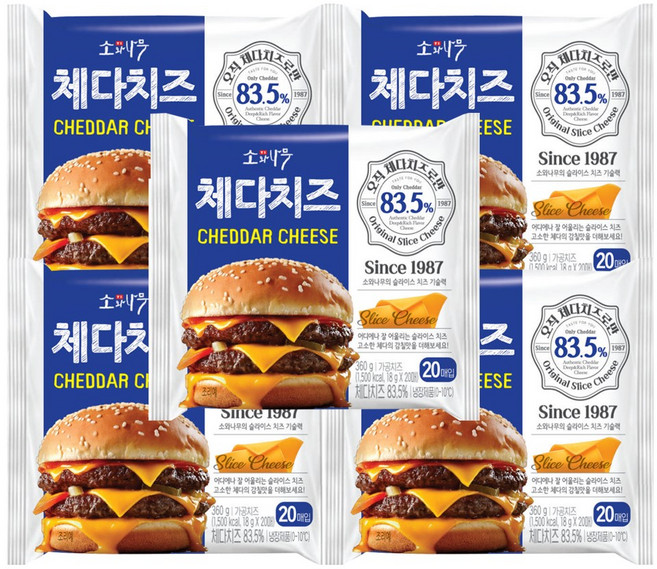 동원 소와나무 체다슬라이스치즈 (오직 체다치즈로만 83.5%) (20매), 360g, 5개