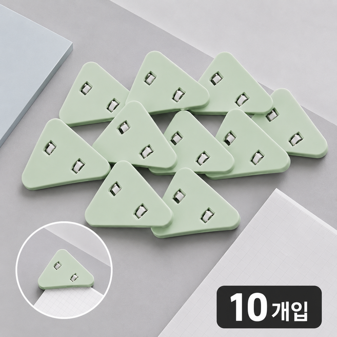 삼각 코너 모서리 클립 핀 집게 책 노트 종이 고정 인덱스 북마크 학생 공부 시험 정리 문구, 10개, 그린