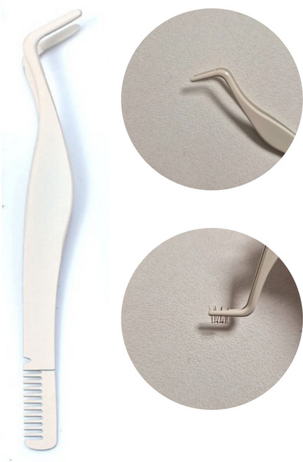 밀로톤 라운드 커브형 빗살 속눈썹 트위저 집게, 베이지