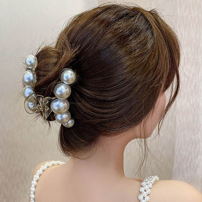 미다미 스윙 빅진주 심플 올림머리 집게핀