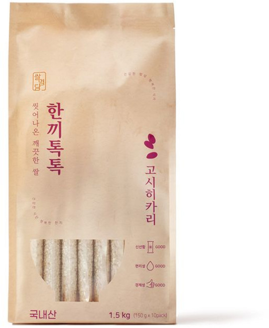 쌀명당 씻어나온 한끼톡톡 고시히카리 백미 상등급, 1.5kg, 1개