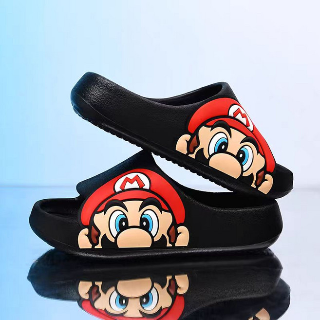 슈퍼 마리오 브라더스 어린이 슬리퍼 애니메이션 여름 미끄럼 방지 홈 욕실 비치 키즈 소프트 슬리퍼 만화, [03] 30-31 (Insole20cm), 04 maliao-tuoxie-black, 1개