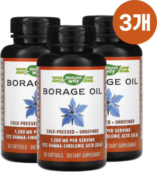 네이처스웨이 보라지오일 감마리놀렌산 보라지유 보리지오일 1300mg 60캡슐 3통, 3개, 60정