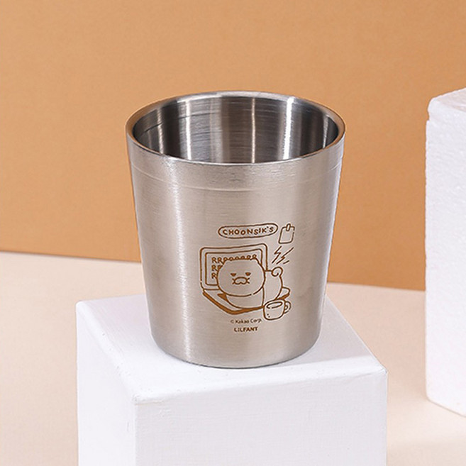 홈앤키즈 카카오프렌즈 춘식이 이중 스텐컵 물컵 음료컵 식당 유아 어린이 어린이집 유치원 양치컵 유아컵 유아물컵 단체선물, 180ml, 1개, 춘식이 이중스텐컵