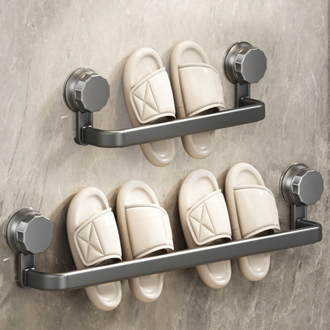 흡착식 이동식 욕실화 거치대 슬리퍼 보관 일체형 벽걸이 욕실 무타공 수납 정리, 1개, 그레이 1인용