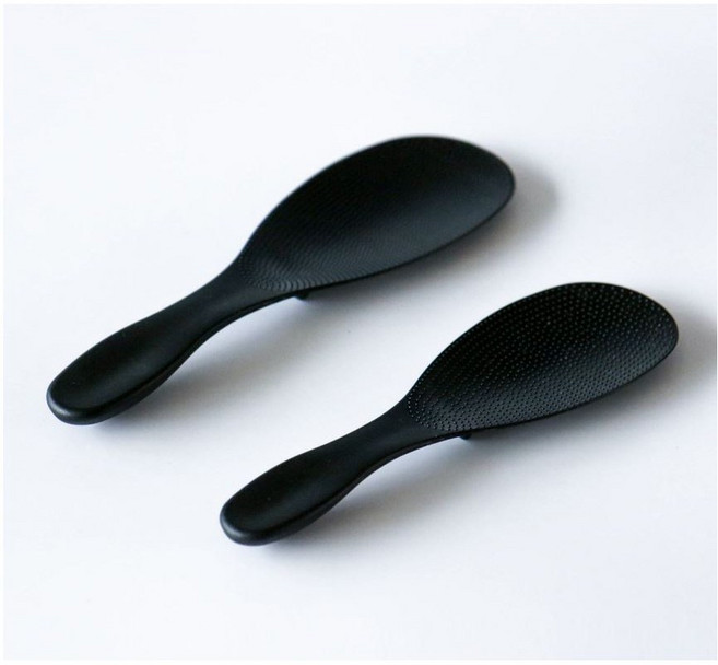 레몬글라스 국내생산 밥알이 잘 붙지않는 트윈 레이백 엠보싱주걱 2종 세트 (중형+소형), 1개, 블랙