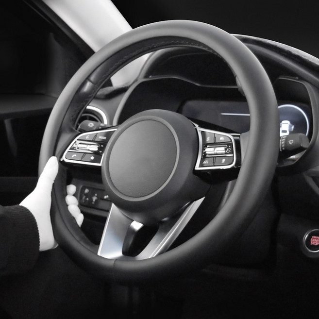 평화자동차 차량용 순정형 얇은 가죽 핸들커버, 블랙