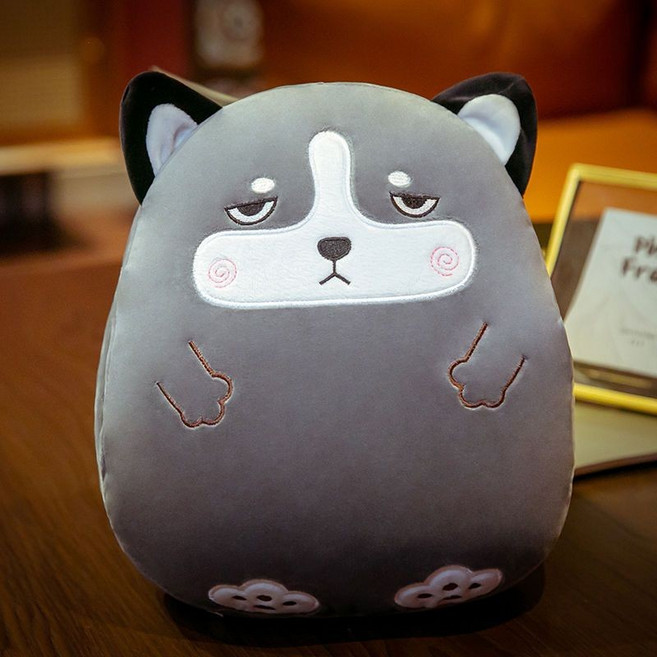 可愛插手抱枕 學生冬季保暖毛絨玩具, 哈士奇,30cm
