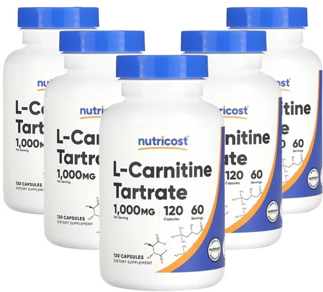 뉴트리코스트 l-카르니틴 타르타르산염 1 000mg 120캡슐(1캡슐당 500mg), 5개, 120정 - 쿠팡