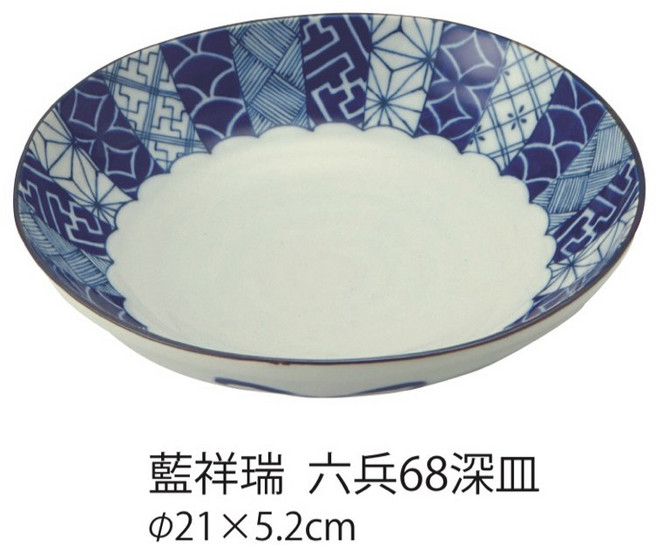 日本製 SANPOU 六兵68深皿 8吋湯盤/火鍋菜盤/定食、咖啡、燴飯、炒飯 專用, 藍祥瑞, 1個