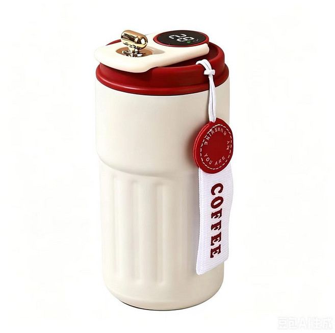 316不鏽鋼溫顯智慧咖啡杯, 物白紅咖啡杯450ml, 1套, 530ml