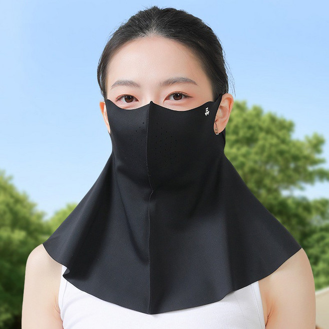 LINSHU 여름 냉감 자외선차단 골프 마스크 남녀공용 2개, 블랙
