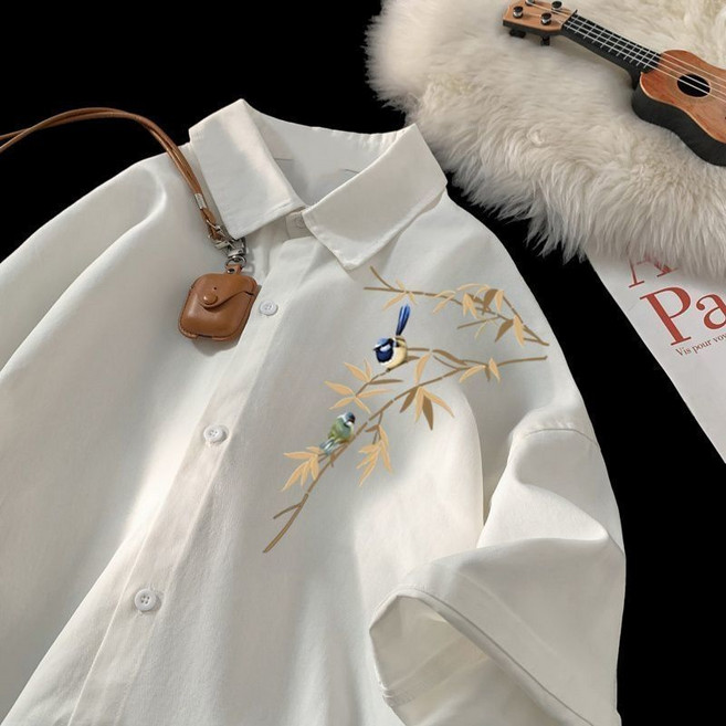 短袖印花襯衫 寬鬆休閒襯衣