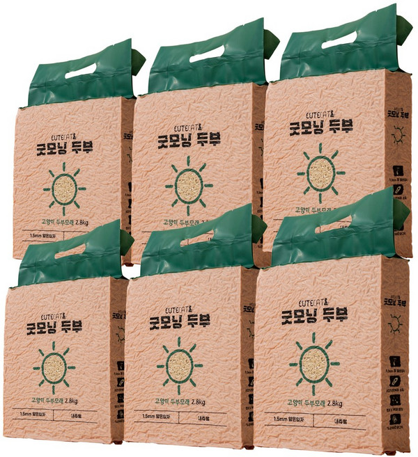 큐트캣 굿모닝두부 고양이 두부모래 내츄럴 나노입자 1.5mm, 2.8kg, 6개, 자연스러운 두부향