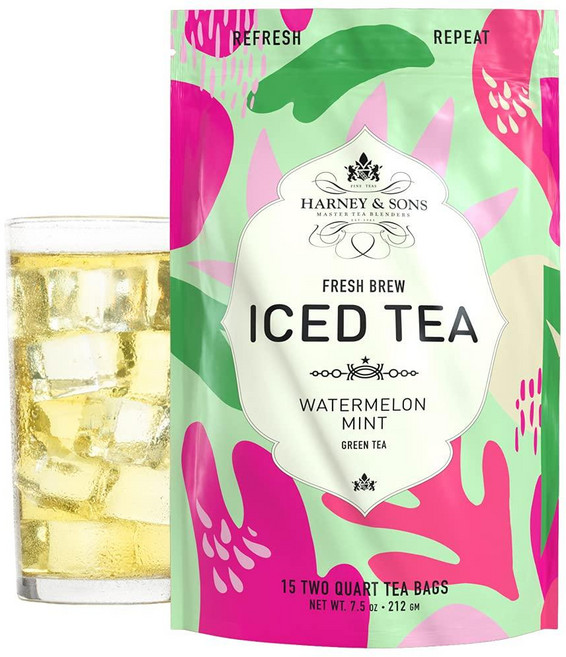 Harney & Sons Fresh Brew 아이스 티 1.8L(2쿼트) 티백 수박 민트 15개입