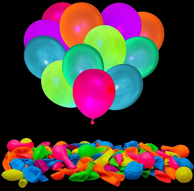 비큐리어스 글로우인더다크 UV풍선 50개입 블랙라이트 발광 네온 테이프 형광 야광