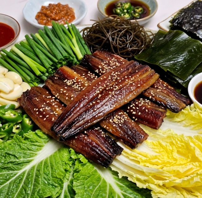 [시장가격파괴]쫄깃신선꽁치 포항 구룡포 과메기 (야채세트), 1개, 5미 10쪽 [꽁치] + 야채세트