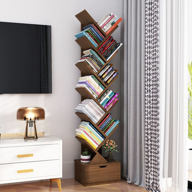 하루꿈 DIY 책장 모던 디자인 거실 책꽂이 스탠딩 나무 서재 책장 잡지꽃이, 브라운