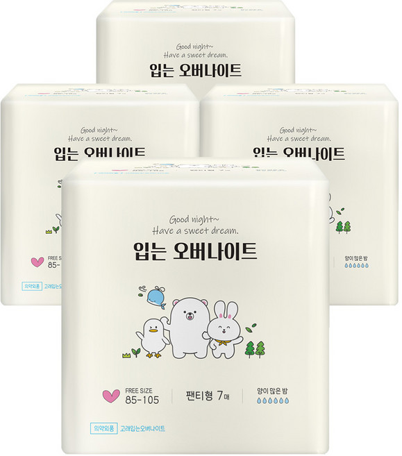 춤추는고래 입는 오버나이트 팬티형 Free 총 28개입, 오버나이트 이상, 7개입, 4개