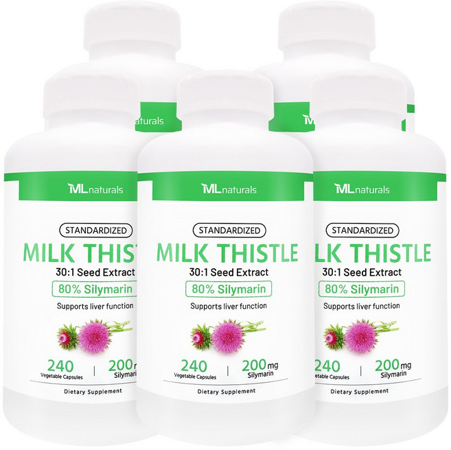 [미국빠른직구] 신제품 마이라이프 내추럴스 표준화된 밀크씨슬 7500mg (실리마린 200mg), 240정, 5개