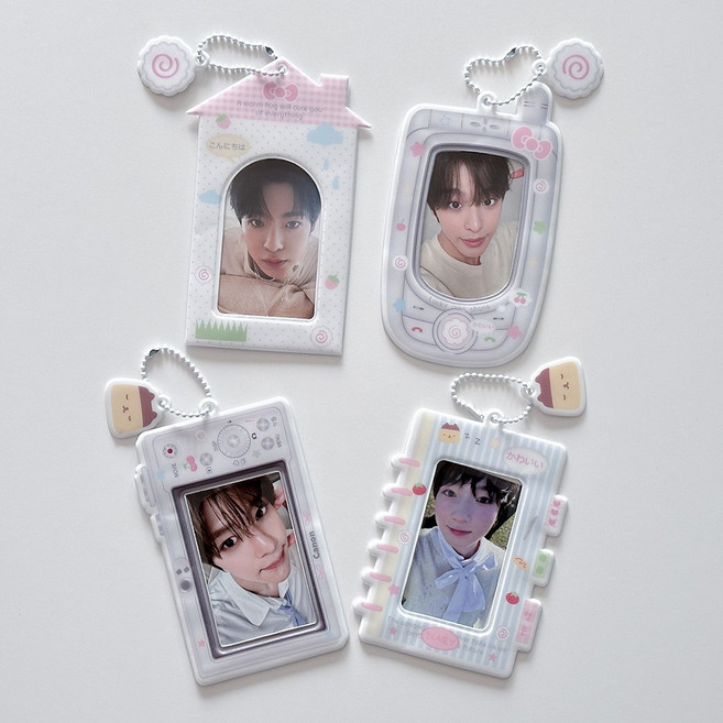 키키더꾸 말랑 카툰 PVC 포토 카드 홀더 키링, 카메라
