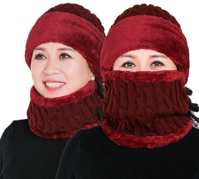 50-60대아빠 중년 여성 겨울모자 털방울 모자 머플러