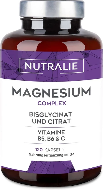 Nutralie 마그네슘 글리시네이트 + 구연산염 - B6 B5 C 고용량 복합체 - 2145mg 비타민 B6 B5 및 C가 함유된 마그네슘 캡슐, 1개, 120정 - 쿠팡