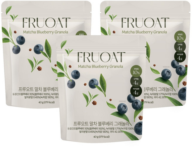 프루오트 말차 블루베리 과일 그래놀라, 3개, 40g