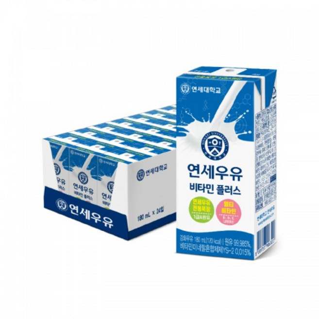 연세우유 비타민플러스 멸균우유 180ml 24팩, 24개