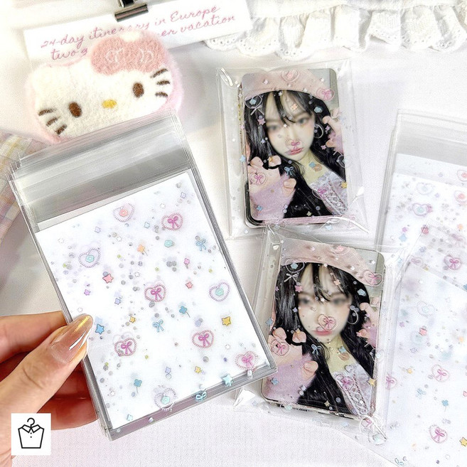 예쁜 디자인 opp 접착 봉투 포카 포장지 10종, 50매, 하트리본