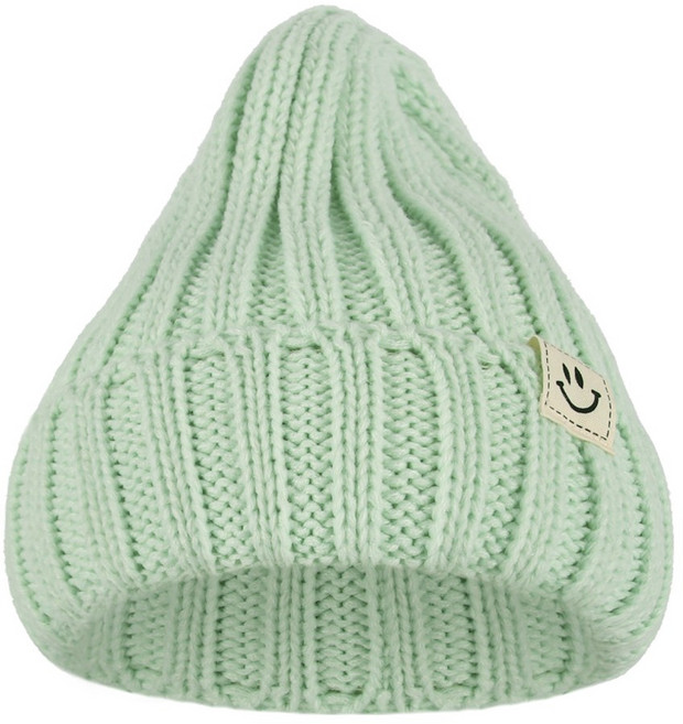 라핑 골지 아크릴 롱 비니 스마일 패치 모자