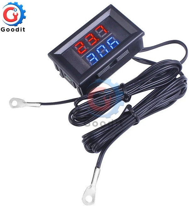 자동차 룸 실내 온도 조절기 12V 24V에 대 한 NTC 방수 금속 프로브 온도 센서 테스터와 DC 4V-28V 디지털 온도계, Blue and red, 01 Blue and red