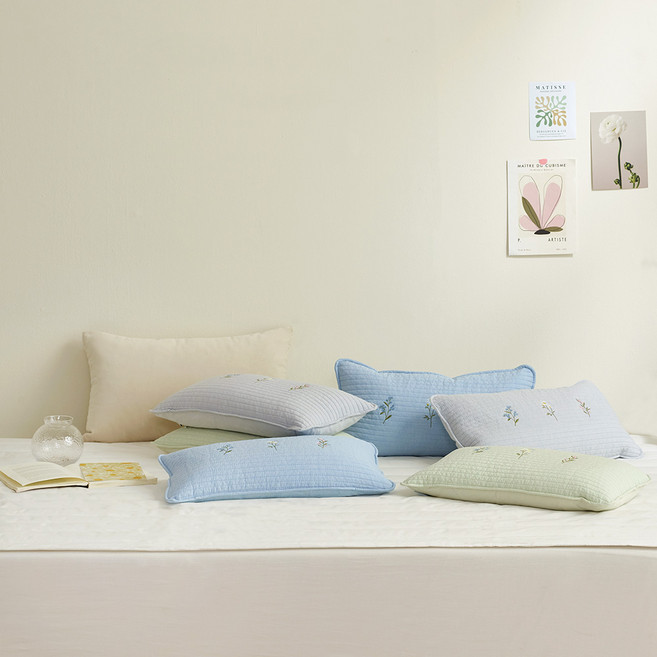 루마인홈 고밀도 순면 메밀 충전재 경추 낮은 베개, 민트, 1개